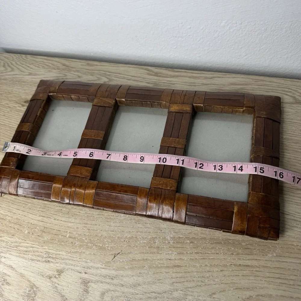 Pier‎ 1 3 Photograph Slots 4x6 Wall Frame Brown Woven Rattan Wood Boho Coastal